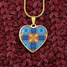 Load image into Gallery viewer, Byzantium Garden : Orange blue pattern, Heart charm necklace, Gold or Silver Plated  with chain necklace- In luxury packaging - Free standard shipping
