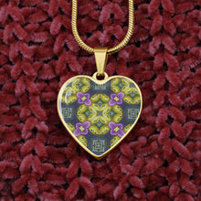 Load image into Gallery viewer, Byzantium Garden : Green Pattern Heart charm necklace, Gold or Silver Plated  with chain necklace- In luxury packaging - Free standard shipping
