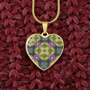 Byzantium Garden : Green Pattern Heart charm necklace, Gold or Silver Plated  with chain necklace- In luxury packaging - Free standard shipping