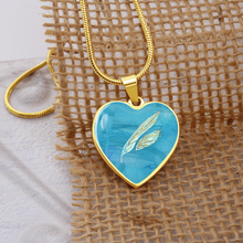 Load image into Gallery viewer, Angelic feathers blue bg : Heart charm necklace, Gold or Silver Plated  with chain necklace- In luxury packaging - Free standard shipping

