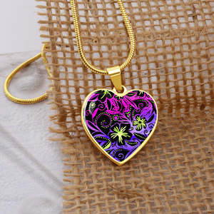 Glowing Flowers : Heart charm necklace, Gold or Silver Plated  with chain necklace- In luxury packaging - Free standard