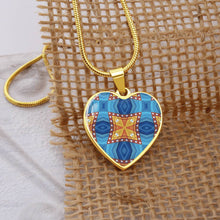 Load image into Gallery viewer, Byzantium Garden : Orange blue pattern, Heart charm necklace, Gold or Silver Plated  with chain necklace- In luxury packaging - Free standard shipping
