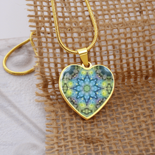 Load image into Gallery viewer, Magic Stardust green pattern: Heart charm necklace, Gold or Silver Plated  with chain necklace- In luxury packaging - Free standard shipping
