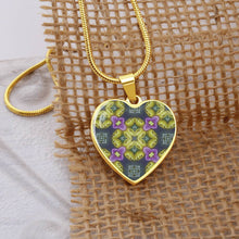 Load image into Gallery viewer, Byzantium Garden : Green Pattern Heart charm necklace, Gold or Silver Plated  with chain necklace- In luxury packaging - Free standard shipping
