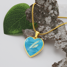 Load image into Gallery viewer, Angelic feathers blue bg : Heart charm necklace, Gold or Silver Plated  with chain necklace- In luxury packaging - Free standard shipping
