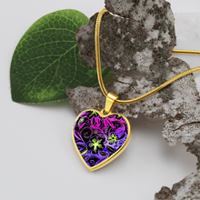 Load image into Gallery viewer, Glowing Flowers : Heart charm necklace, Gold or Silver Plated  with chain necklace- In luxury packaging - Free standard
