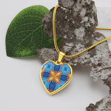 Load image into Gallery viewer, Byzantium Garden : Orange blue pattern, Heart charm necklace, Gold or Silver Plated  with chain necklace- In luxury packaging - Free standard shipping
