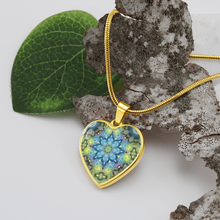 Load image into Gallery viewer, Magic Stardust green pattern: Heart charm necklace, Gold or Silver Plated  with chain necklace- In luxury packaging - Free standard shipping
