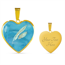 Load image into Gallery viewer, Angelic feathers blue bg : Heart charm necklace, Gold or Silver Plated  with chain necklace- In luxury packaging - Free standard shipping
