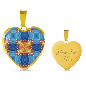 Byzantium Garden : Orange blue pattern, Heart charm necklace, Gold or Silver Plated  with chain necklace- In luxury packaging - Free standard shipping