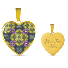 Load image into Gallery viewer, Byzantium Garden : Green Pattern Heart charm necklace, Gold or Silver Plated  with chain necklace- In luxury packaging - Free standard shipping
