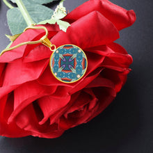 Load image into Gallery viewer, Byzantium Garden: Blue pattern, Round Charm, Gold or Silver Plated, with strong chain necklace   - In luxury packaging - Free standard shipping
