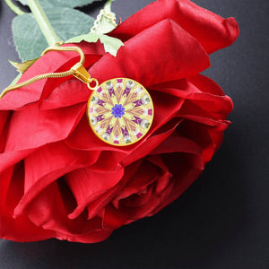 Byzantium Garden : Golden pattern,  Round Charm, Gold or Silver Plated, with strong chain necklace   - In luxury packaging - Free standard