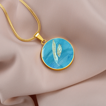 Load image into Gallery viewer, Angelic feathers blue bg Round Charm, Gold or Silver Plated, with strong chain necklace   - In luxury packaging - Free standard shipping
