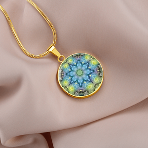 Magic Stardust - Green Pattern : Round Charm, Gold or Silver Plated, with strong chain necklace   - In luxury packaging - Free standard shipping
