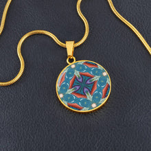 Load image into Gallery viewer, Byzantium Garden: Blue pattern, Round Charm, Gold or Silver Plated, with strong chain necklace   - In luxury packaging - Free standard shipping
