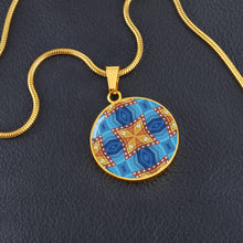 Load image into Gallery viewer, Byzantium Garden : Orange Blue pattern,  Round Charm, Gold or Silver Plated, with strong chain necklace   - In luxury packaging - Free standard
