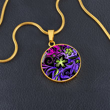 Load image into Gallery viewer, Glowing Flowers : Round Charm, Gold or Silver Plated, with strong chain necklace   - In luxury packaging - Free standard shipping
