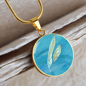 Angelic feathers blue bg Round Charm, Gold or Silver Plated, with strong chain necklace   - In luxury packaging - Free standard shipping