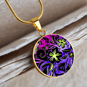 Glowing Flowers : Round Charm, Gold or Silver Plated, with strong chain necklace   - In luxury packaging - Free standard shipping