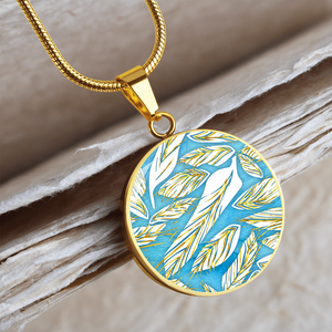 Angelic Feathers Pattern Round Charm, Gold or Silver Plated, with strong chain necklace   - In luxury packaging - Free standard shipping