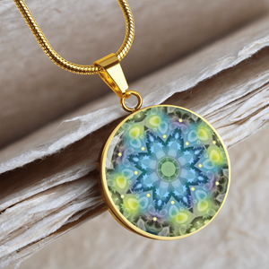 Magic Stardust - Green Pattern : Round Charm, Gold or Silver Plated, with strong chain necklace   - In luxury packaging - Free standard shipping