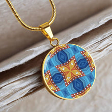 Load image into Gallery viewer, Byzantium Garden : Orange Blue pattern,  Round Charm, Gold or Silver Plated, with strong chain necklace   - In luxury packaging - Free standard
