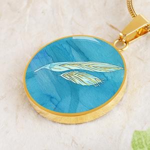 Angelic feathers blue bg Round Charm, Gold or Silver Plated, with strong chain necklace   - In luxury packaging - Free standard shipping