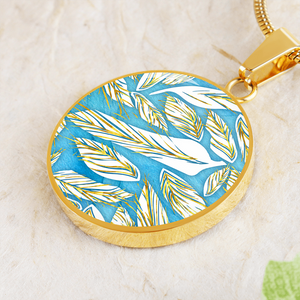 Angelic Feathers Pattern Round Charm, Gold or Silver Plated, with strong chain necklace   - In luxury packaging - Free standard shipping
