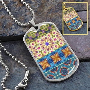 Byzantium Garden : Mixed Pattern, Soldiers’ tag necklace, Gold or Silver Plated with chain - In luxury packaging - Free standard shipping