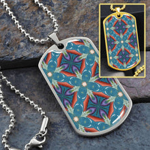 Load image into Gallery viewer, Byzantium Garden : Blue pattern, Soldiers’ tag necklace, Gold or Silver Plated with chain - In luxury packaging - Free standard shipping

