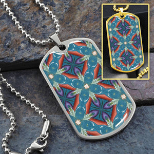 Byzantium Garden : Blue pattern, Soldiers’ tag necklace, Gold or Silver Plated with chain - In luxury packaging - Free standard shipping