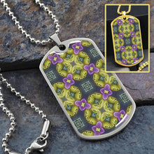 Load image into Gallery viewer, Byzantium Garden : Green Pattern, Soldiers’ tag necklace, Gold or Silver Plated with chain - In luxury packaging - Free standard shipping
