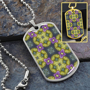 Byzantium Garden : Green Pattern, Soldiers’ tag necklace, Gold or Silver Plated with chain - In luxury packaging - Free standard shipping