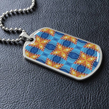 Load image into Gallery viewer, Byzantium Garden : Orange blue Pattern, Soldiers’ tag necklace, Gold or Silver Plated with chain - In luxury packaging - Free standard shipping
