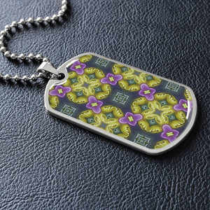 Byzantium Garden : Green Pattern, Soldiers’ tag necklace, Gold or Silver Plated with chain - In luxury packaging - Free standard shipping