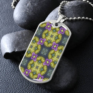 Byzantium Garden : Green Pattern, Soldiers’ tag necklace, Gold or Silver Plated with chain - In luxury packaging - Free standard shipping