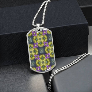Byzantium Garden : Green Pattern, Soldiers’ tag necklace, Gold or Silver Plated with chain - In luxury packaging - Free standard shipping