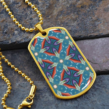 Load image into Gallery viewer, Byzantium Garden : Blue pattern, Soldiers’ tag necklace, Gold or Silver Plated with chain - In luxury packaging - Free standard shipping
