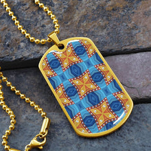 Load image into Gallery viewer, Byzantium Garden : Orange blue Pattern, Soldiers’ tag necklace, Gold or Silver Plated with chain - In luxury packaging - Free standard shipping
