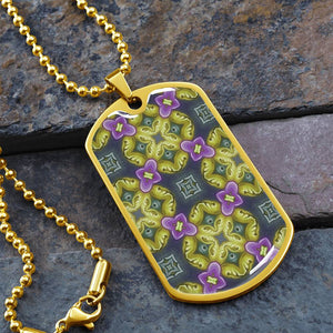 Byzantium Garden : Green Pattern, Soldiers’ tag necklace, Gold or Silver Plated with chain - In luxury packaging - Free standard shipping