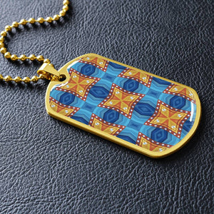 Byzantium Garden : Orange blue Pattern, Soldiers’ tag necklace, Gold or Silver Plated with chain - In luxury packaging - Free standard shipping