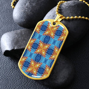 Byzantium Garden : Orange blue Pattern, Soldiers’ tag necklace, Gold or Silver Plated with chain - In luxury packaging - Free standard shipping
