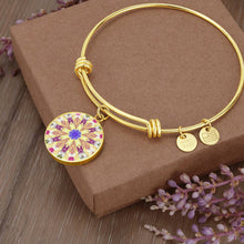Load image into Gallery viewer, Byzantium Garden : Golden pattern Round Charm Bracelet, Gold or Silver Plated with chain - In luxury packaging - Free standard shipping
