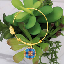 Load image into Gallery viewer, Byzantium Garden : Orange blue Pattern, Round Charm Bracelet, Gold or Silver Plated  - In luxury packaging - Free standard shipping
