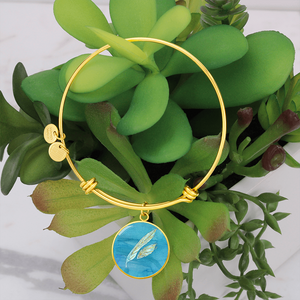 Angelic Feathers blue bg Round Charm Bracelet, Gold or Silver Plated  - In luxury packaging - Free standard shipping