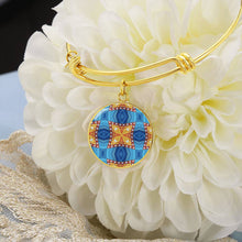 Load image into Gallery viewer, Byzantium Garden : Orange blue Pattern, Round Charm Bracelet, Gold or Silver Plated  - In luxury packaging - Free standard shipping
