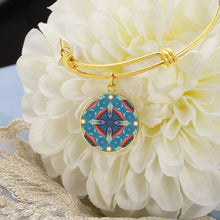 Load image into Gallery viewer, Byzantium Garden : Blue pattern, Round Charm Bracelet, Gold or Silver Plated - In luxury packaging - Free standard shipping
