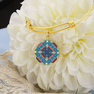 Byzantium Garden : Blue pattern, Round Charm Bracelet, Gold or Silver Plated - In luxury packaging - Free standard shipping