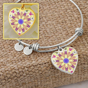 round template-byzantium garden4 Heart charm Bracelet, Gold or Silver Plated  - In luxury packaging - Free standard shipping